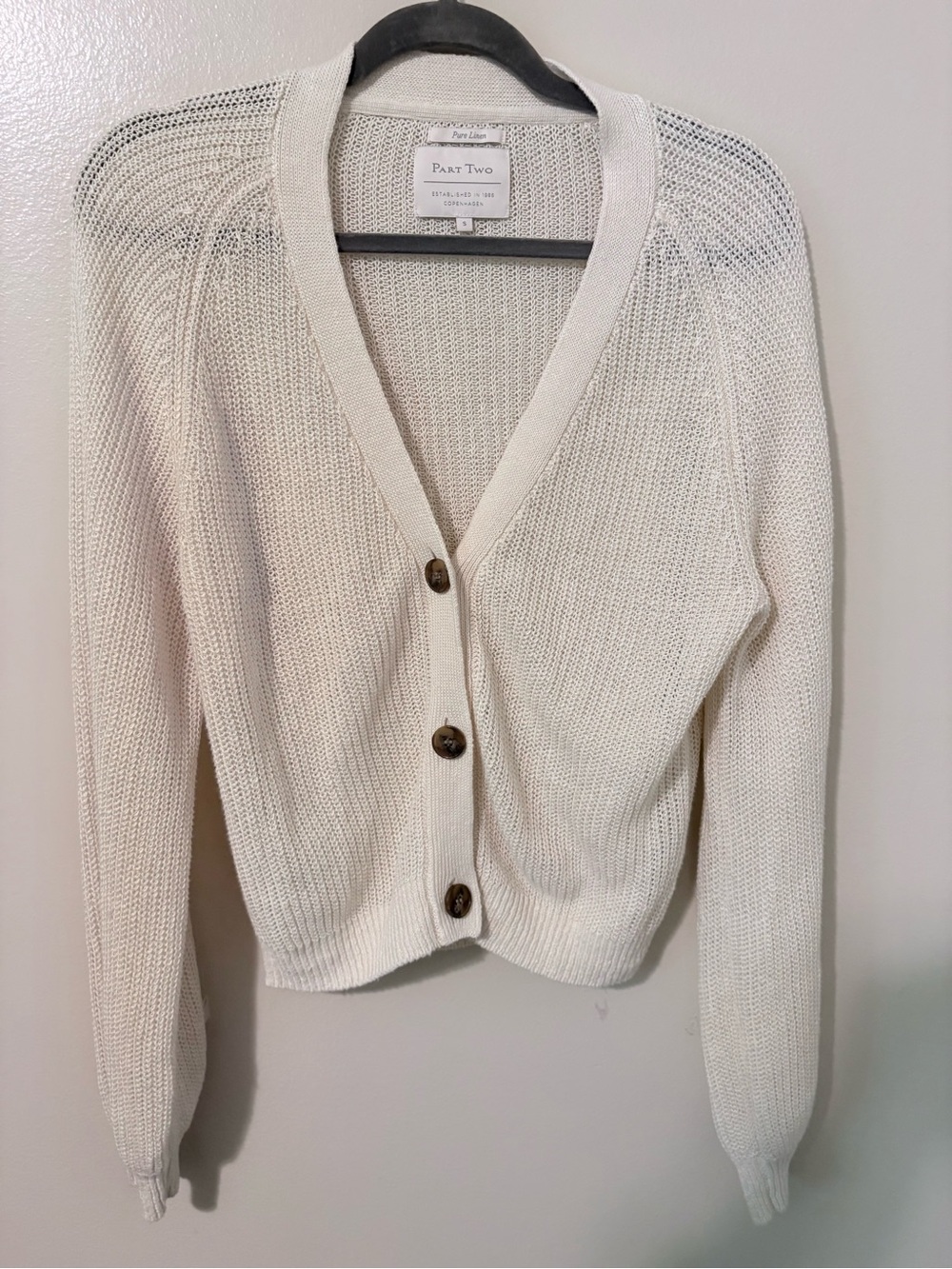 Part Two Pure Linen Cream V-Neck Button-Up Cardigan Small Oversized  New